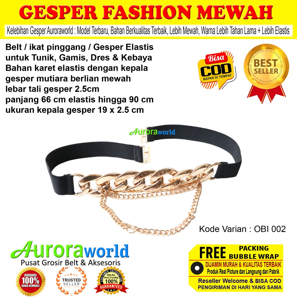 AURORAWORLD Belt Gesper Ikat Pinggang elastis Mewah untuk Dres Tunik Gaun Terbaru bisa COD