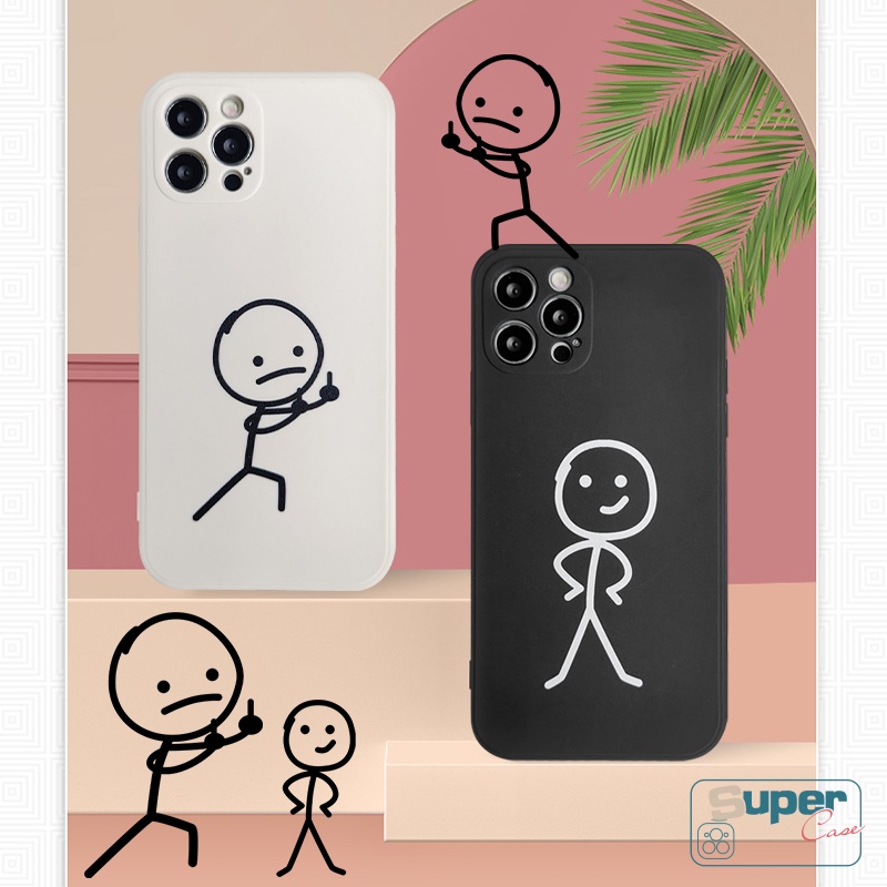 Infinix Hot 9 12 10 11 Play 12pro Smart 4 5 6 Plus Hot 11s 9 10t 10s 12i 20 20s 12 11 8 10Lite Note 12 2023 11 12 G96 8 Couple Soft Tpu Cartoon Matchstick Man Straight Edge Cover