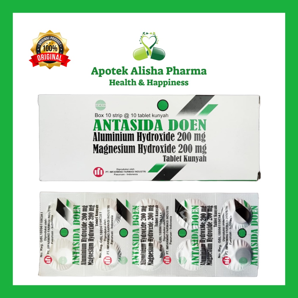 Antasida Doen Tablet (Strip 10tablet ) - Antasida Tablet Kunyah Obat Pencernaan Lambung / Maag / Kembung