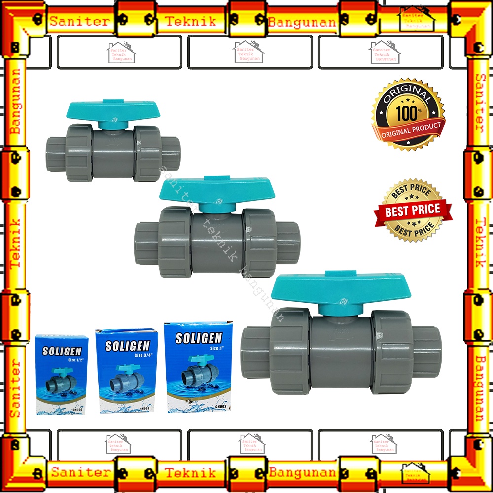 Ball Valve Stop Kran Keran Watermur 1/2&quot; 3/4&quot; 1&quot; Bahan PVC Soligen