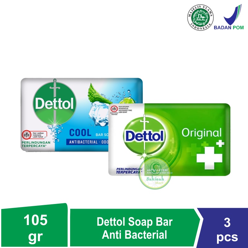 Dettol Sabun Batang Anti Bakteri Original / Cool 100gr - 3pcs