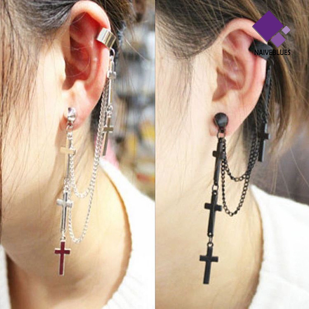 1 Pc Anting Ear Cuff Dangle Cross Gaya Punk Crawler Serbaguna Untuk Wanita