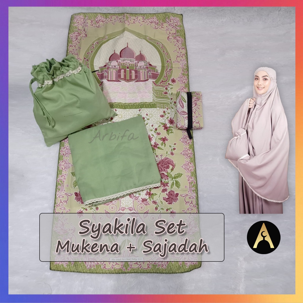 Full set Sajadah + Mukena Syakila Traveling Series Katun Premium Polos Adem Dewasa