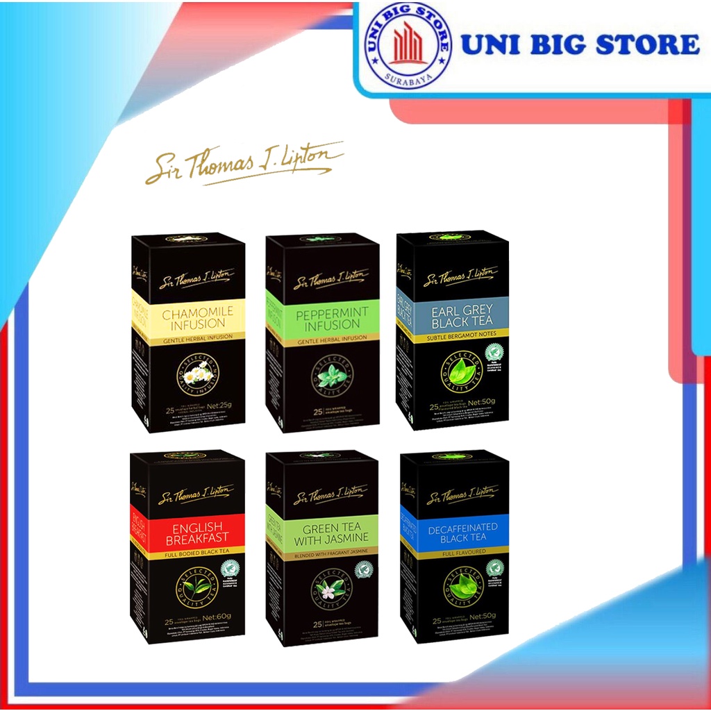 

Sir Thomas Teh Lipton Chamomile Peppermint Earl Grey Decaffeinated English Green Tea 25 Bags