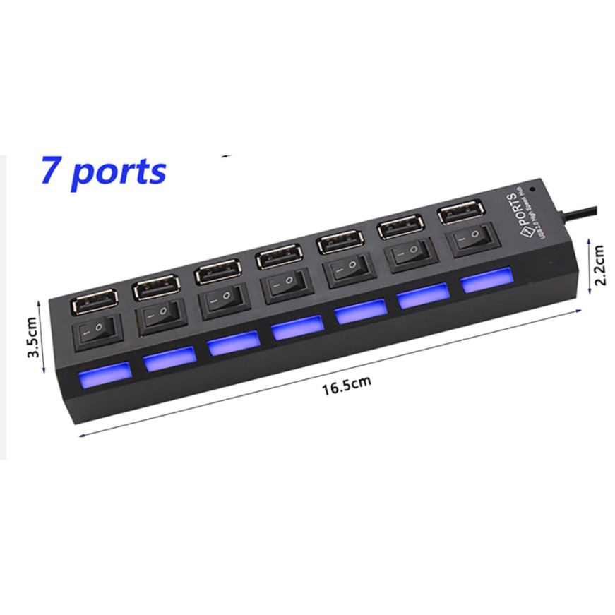 USB Hub 7 (Tujuh) Port Output On Off Saklar Lampu USB 2.0 Mysunstore