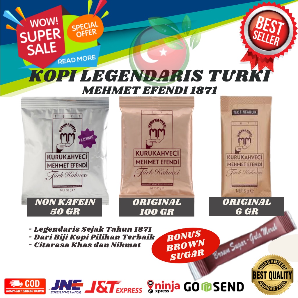 

(BONUS BROWN SUGAR) KOPI TURKI MEHMET EFENDI ASLI TURKI 100% TANPA KAFEIN - PREMIUM COFFEE NON CAFFEINE 50 GRAM TURKEY