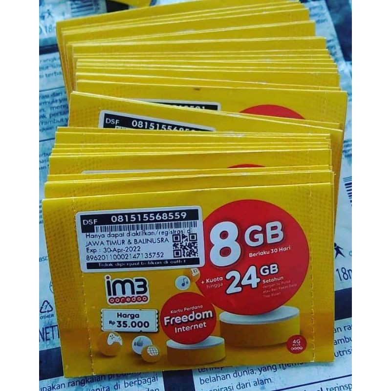 Perdana Indosat 8 GB FULL 1 BULAN 24 JAM