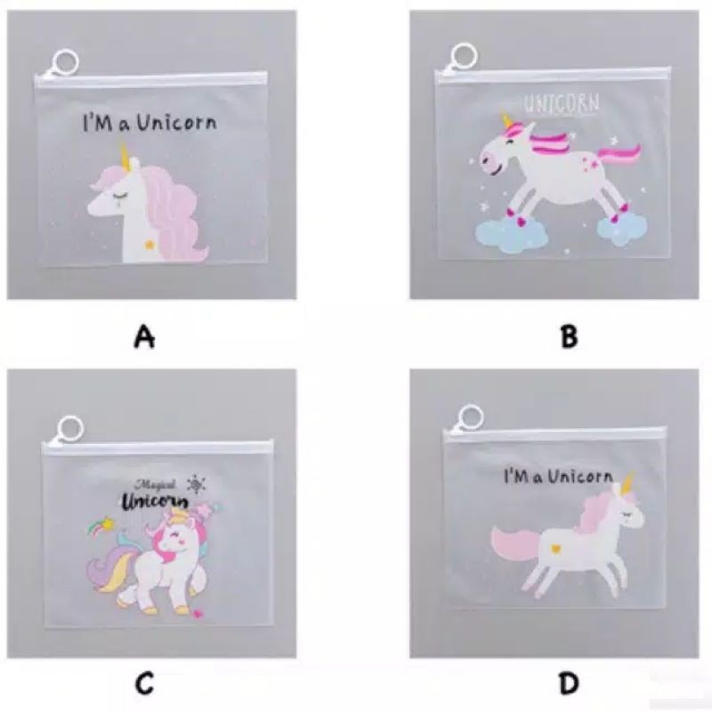 Zipper Bag Unicorn Pouch Kosmetik Transparan