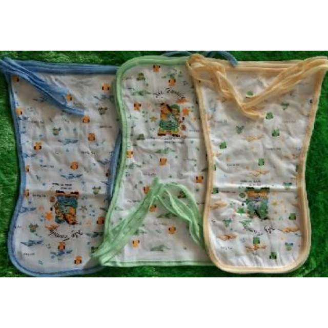 12 pcs POPOK KAIN BAYI PUTIH MOTIF (My Family) CATTON MODEL TALI Uk. Besar