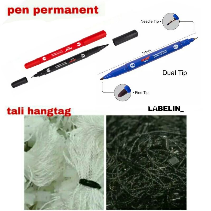 

TALI HANGTAG nilon / PEN joyko permanent / spidol permanent hitam / biru / putih