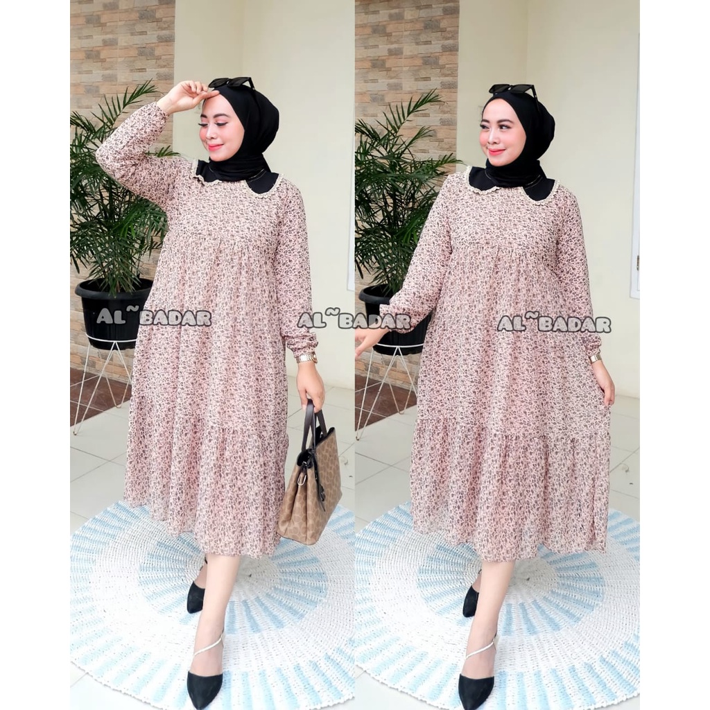 [ BISA COD ] MIDI CERUTY BABYDOLL MOTIF FRIEANDLY BUSUI MIX KERAH KOREA,TUNIK CERUTY MIX KERAH KOREA ,TUNIK TERLARIS,MIDI DRESS MODEL TERBARU