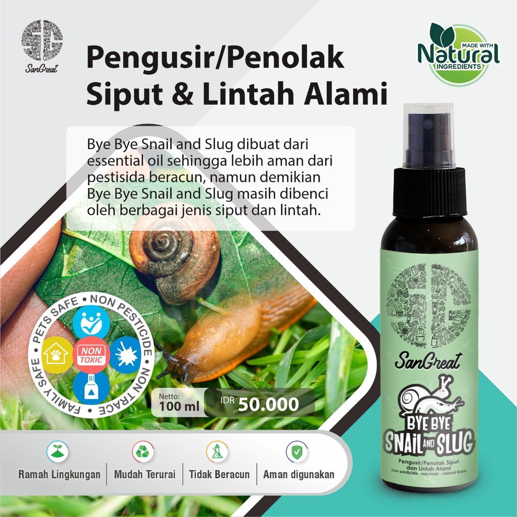 Semprotan siput keong lintah cairan Pengusir Pembasmi Siput Bekicot Keong Lintah SanGreat Bye Bye Snail &amp; Slug alami efektif 100 ml