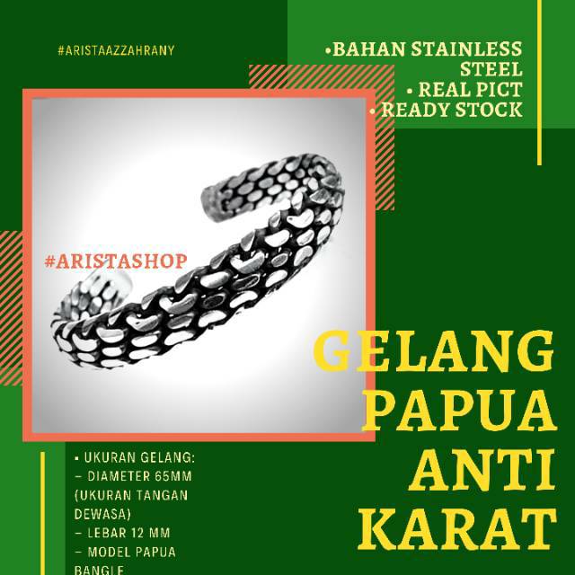 Gelang Papua besi putih [stainless baja ]pria anti karat selamanya