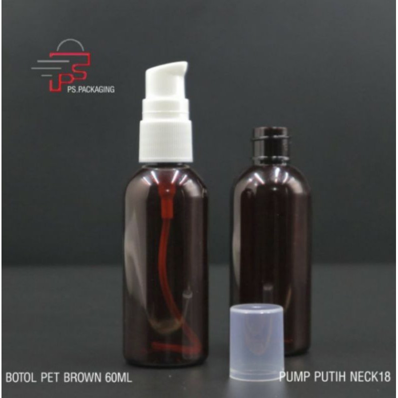 BOTOL PUMP 60 ML COKLAT / BOTOL PLASTIK 60 AMBER TUTUP PUMP TREATMENT