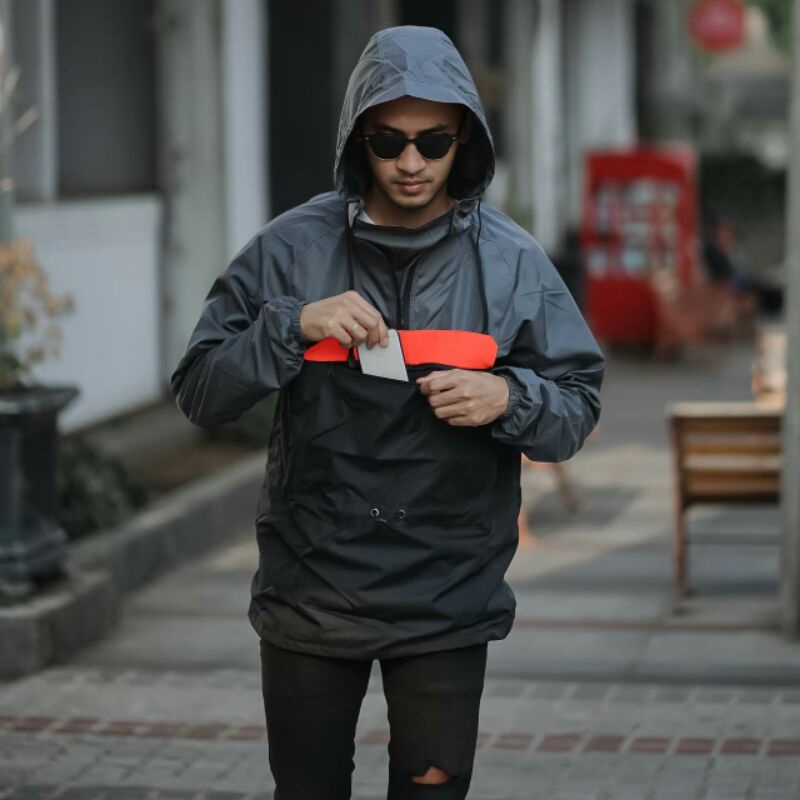 Jaket Cougle Bgsr Jaket Parasut Pria Jaket Outdoor Abu Hitam