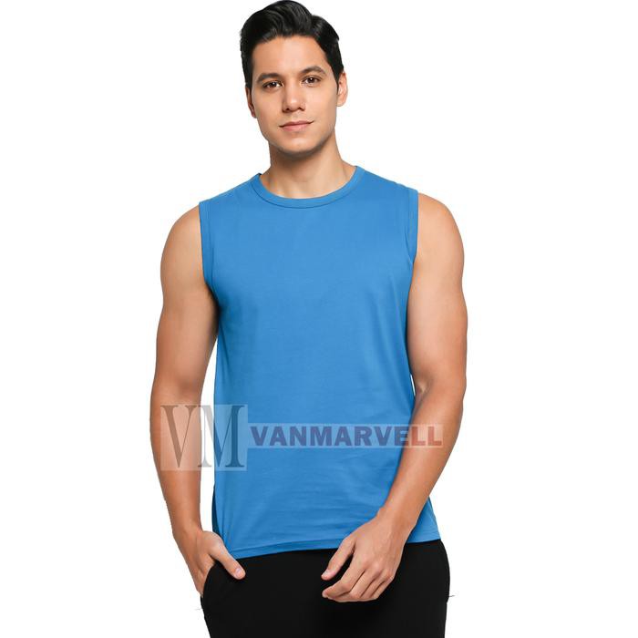 Vanmarvell Kaos Buntung SInglet Pria Polos Biru Tosca