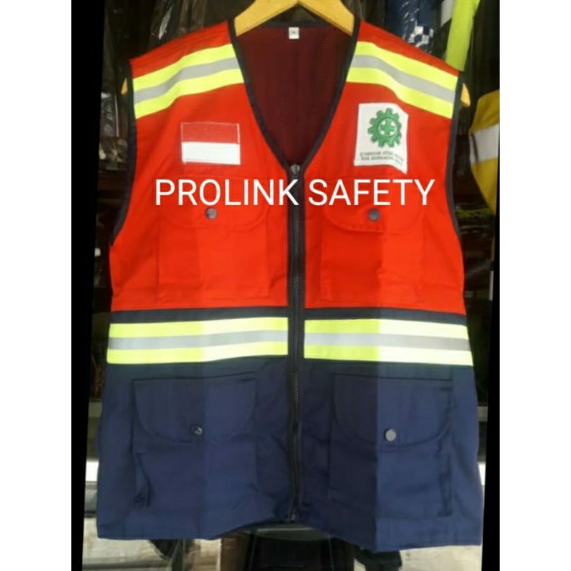 ROMPI SAFETY MERAH HSE BAHAN DRILL RESLETING FREE LOGO K3 BENDERA MERAH KOMBINASI DONGKER