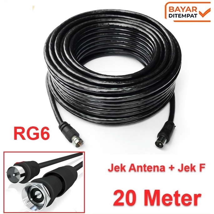 Kabel Antena RG6 20 Meter Lengkap Free jack+konektor /Antenna Coaxial Cable TV Visero Tinggal Pake