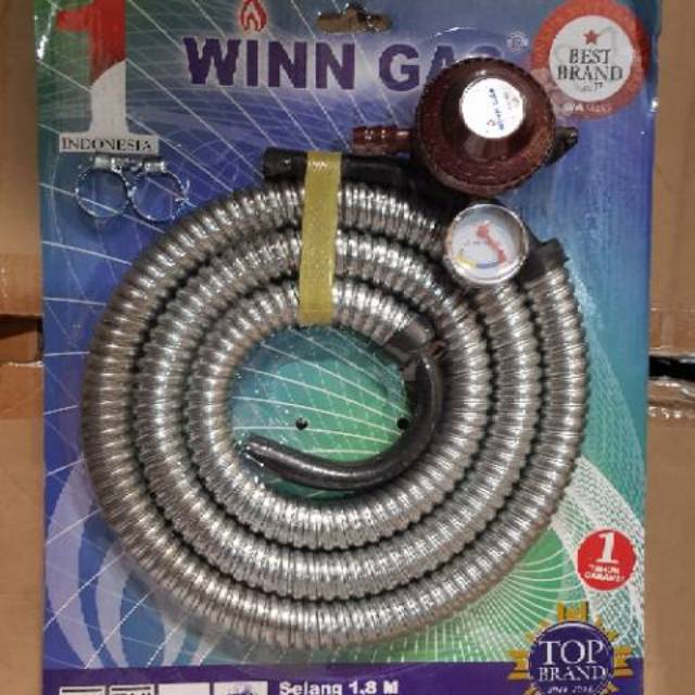 Regulator Selang Paket Winn Gas W 18 M - W18M Meteran SNI Bonus Klem