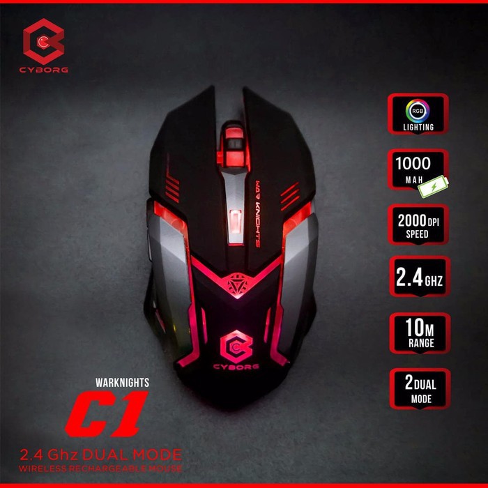 Mouse Gaming Wireless RECHARGEABLE MOUSE CYBORG C1 - gaming mouse RGB