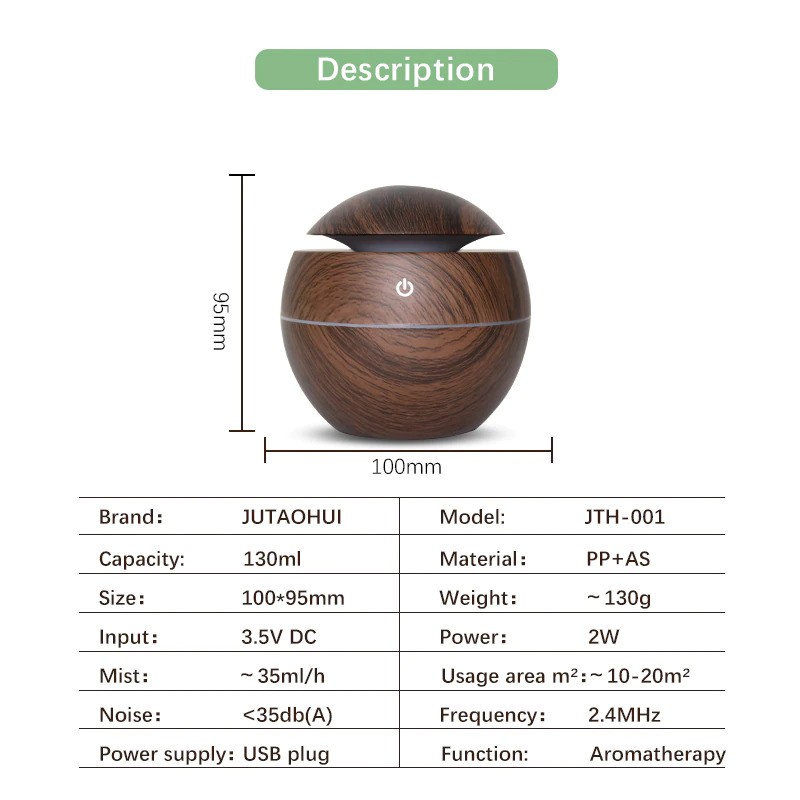 BAYAR DI TEMPAT Pelembab Udara Air Humidifier Aromatherapy Diffuser Wood Design 130ml - Dark Brown