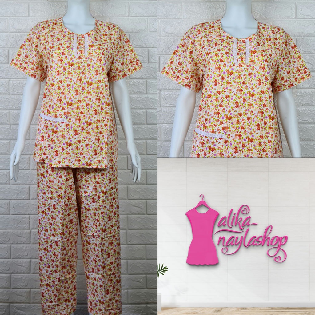 PIYAMA KATUN | HOKI & SHEILA STANDAR | LEBEL ORANGE | BAJU TIDUR | WANITA DEWASA-KODE    V1