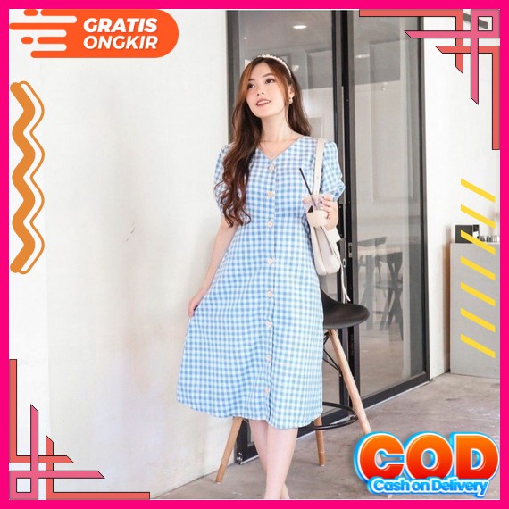 Midi Dress Brukat Pesta Natal Valentine Paskah Wanita Korea Kondangan Wedding Korean Style Baju Nata