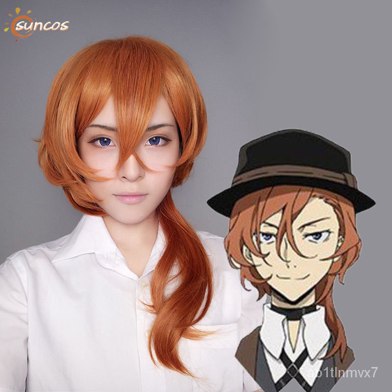 Anime Bungo Stray Dogs Chuya Nakahara Cosplay Wig Orange Heat Resistant Synthetic Hair Wigs+Wig Cap