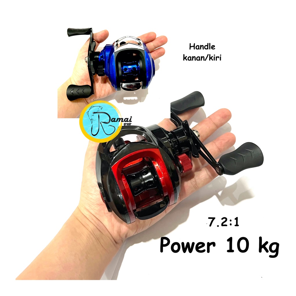 MURAH REEL BAITCASTING BC HANDLE KANAN/KIRI DRAG 10 KG KUAT RATIO 7.2:1 MERAH BIRU READY STOK