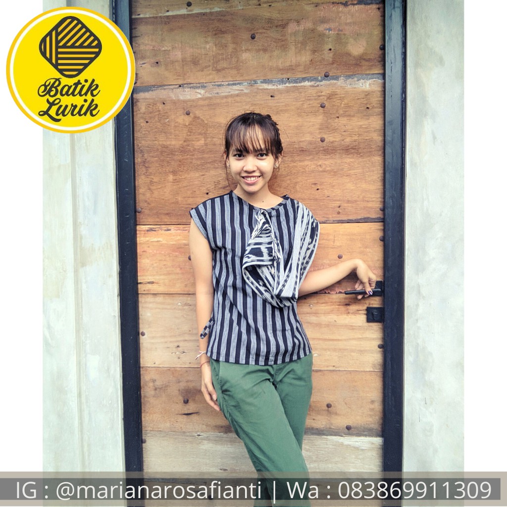 Blus Lurik hitam putih Kombinasi Tenun  Kimora - BLUS Selempang lurik