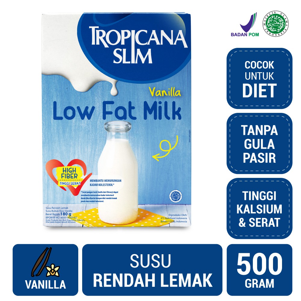 

Tropicana Slim Low Fat Milk Vanilla 500gr - Susu Rendah Lemak Rasa Vanilla