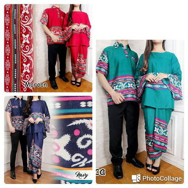 ns AT cp yanti couple sepasang kebaya modern modis kemeja pria batik etnik songket tosca marun navy