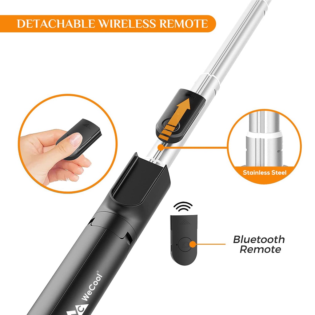 WeCool  S1 Bluetooth Extendable Selfie Sticks Tongkat Selfie Bluetooth yang Dapat Diperpanjang dengan Remote Nirkabel dan Tripod Stand 3-in-1 Multifungsi Selfie Stick dengan Tripod Stand Kompatibel dengan iPhone dan all phones