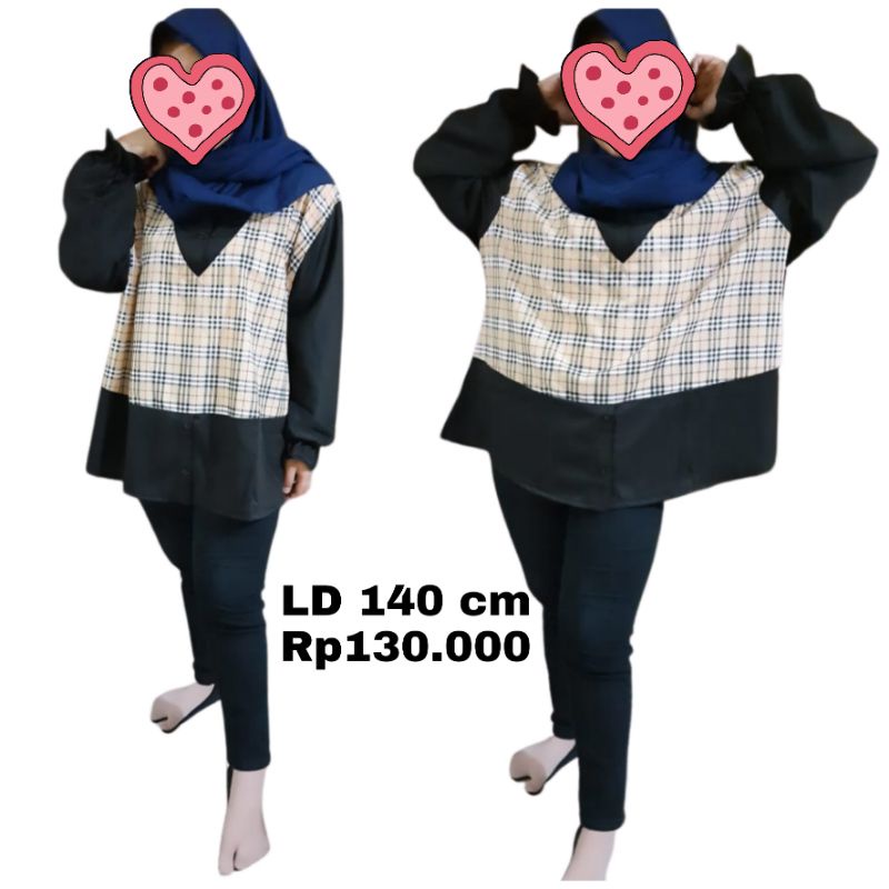 SUPER JUMBO KEMEJA BLOUSE KOMBI KOTAK Korea LD 140