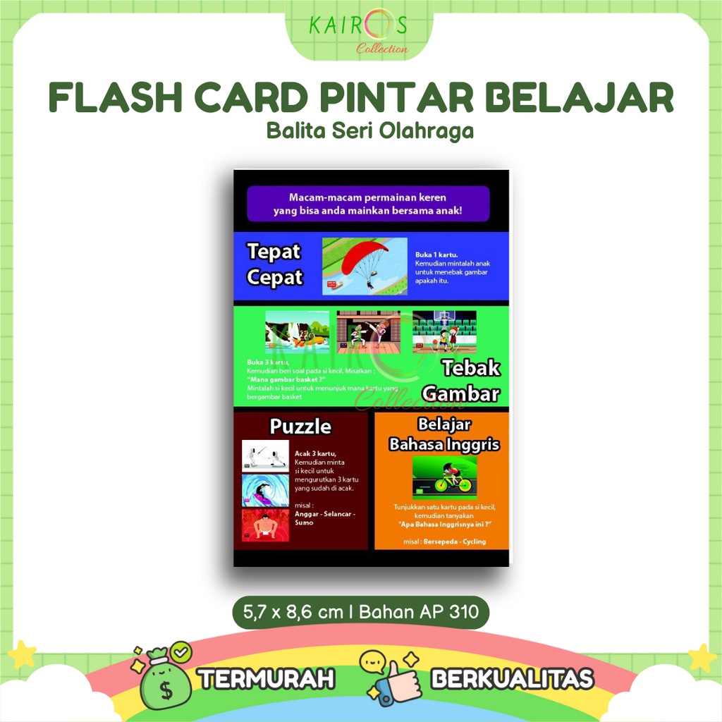 Flashcard / Flash Card Kartu Pintar Belajar Balita  Seri Olahraga