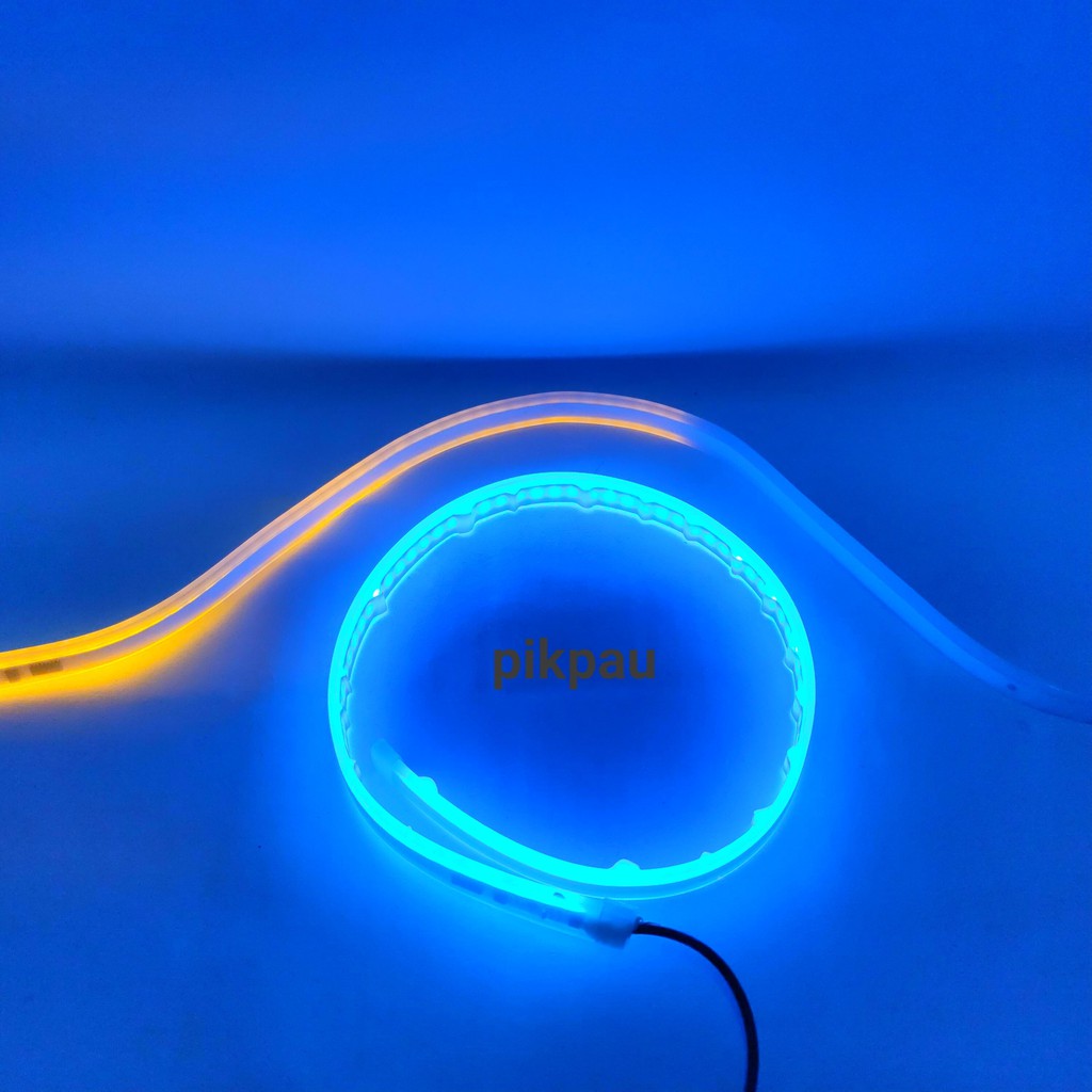 Sepasang LED Alis Slim Fleksibel DRL Waterproof 2 Warna 60cm Running MotorMobil Warna Ice Blue