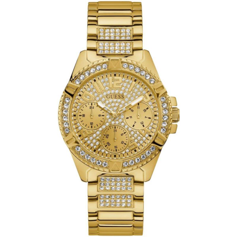 Guess Lady Frontier Crystal Gold Stainless Steel Watch Original - W1156L2 - Jam Tangan Wanita