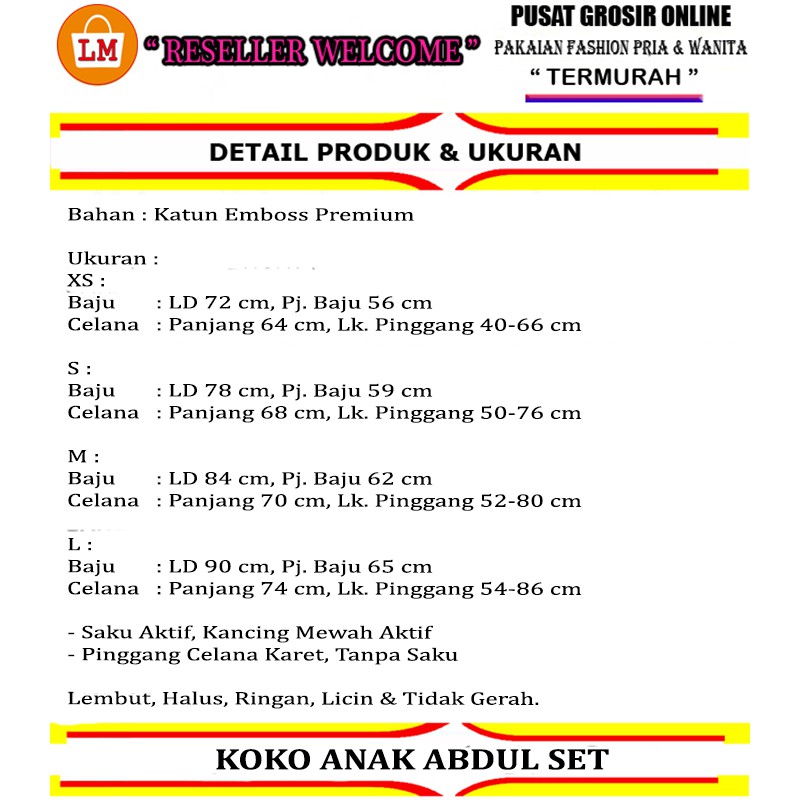 TERMURAH TERLARIS [ COD &amp; Gratis Ongkir ] Setelan KOKO ANAK ABDUL Lengan Pendek Bahan Katun Emboss Premium Stelan Baju Muslim Lebaran Anak Laki-Laki TERBARU LM 26534 26540