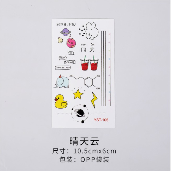 Sticker Mini Cartoon Kartun Tatto Sticker cute watter proof temporary warna [E1-2]-T 12