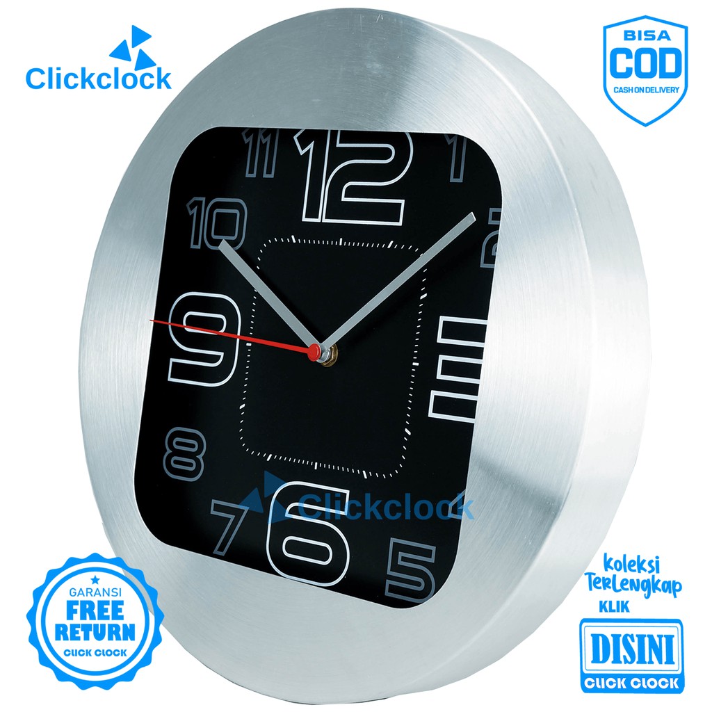 Jam Dinding Quartz Minimalis Silver Hitam Stainless 2714S Besar Dekorasi Dinding Murah