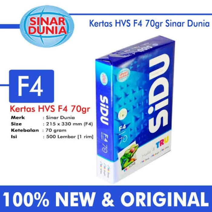 

Produk Eksklusif Kertas Print Fotocopy HVS Sidu Sinar Dunia Folio F4 70Gr 70 Gr 70 Gram Orisinil