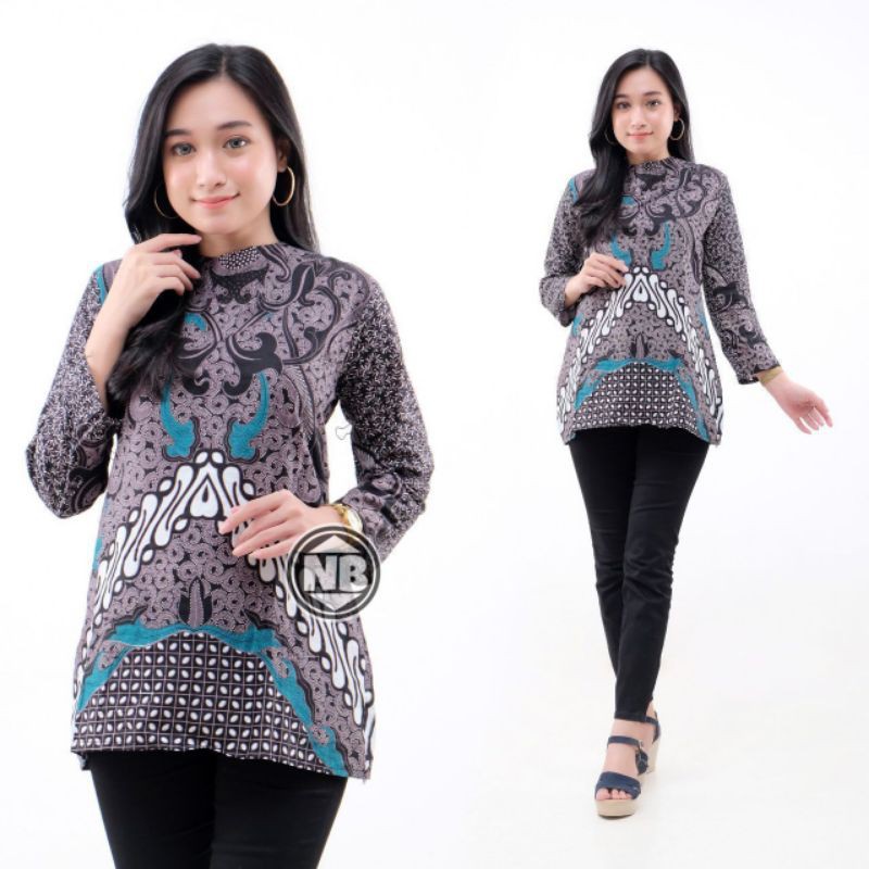 tey-17 Batik wanita ASJ SA HRB026 Kenongo Kemeja Tosca Pendek-11 B. V Abu