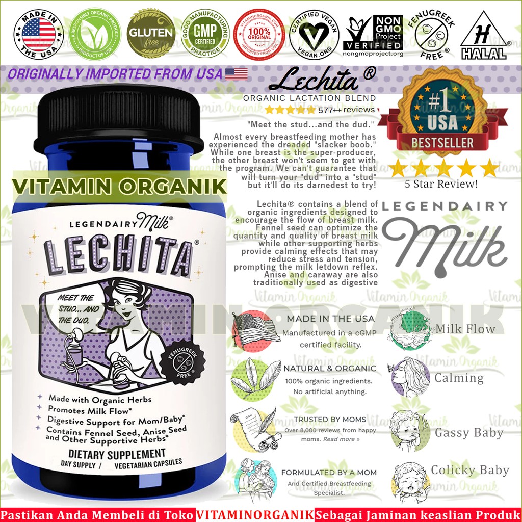 Lechita Asi Booster / Penambah / Pengental / Pelancar ASI Herbal 60/180 Kapsul Legendairy Milk USA