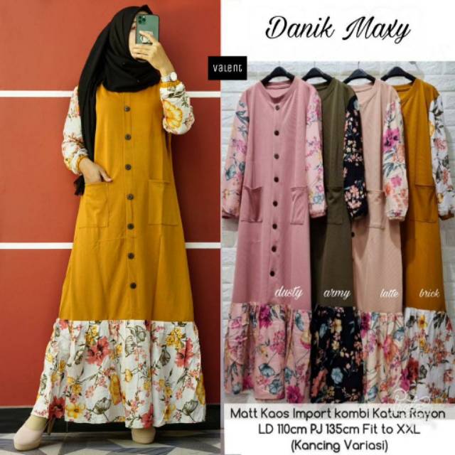 Baju Maxi kaos import/mxy cewek syantik/ baju dress cewek motif bunga baju maxy full kancing depan
