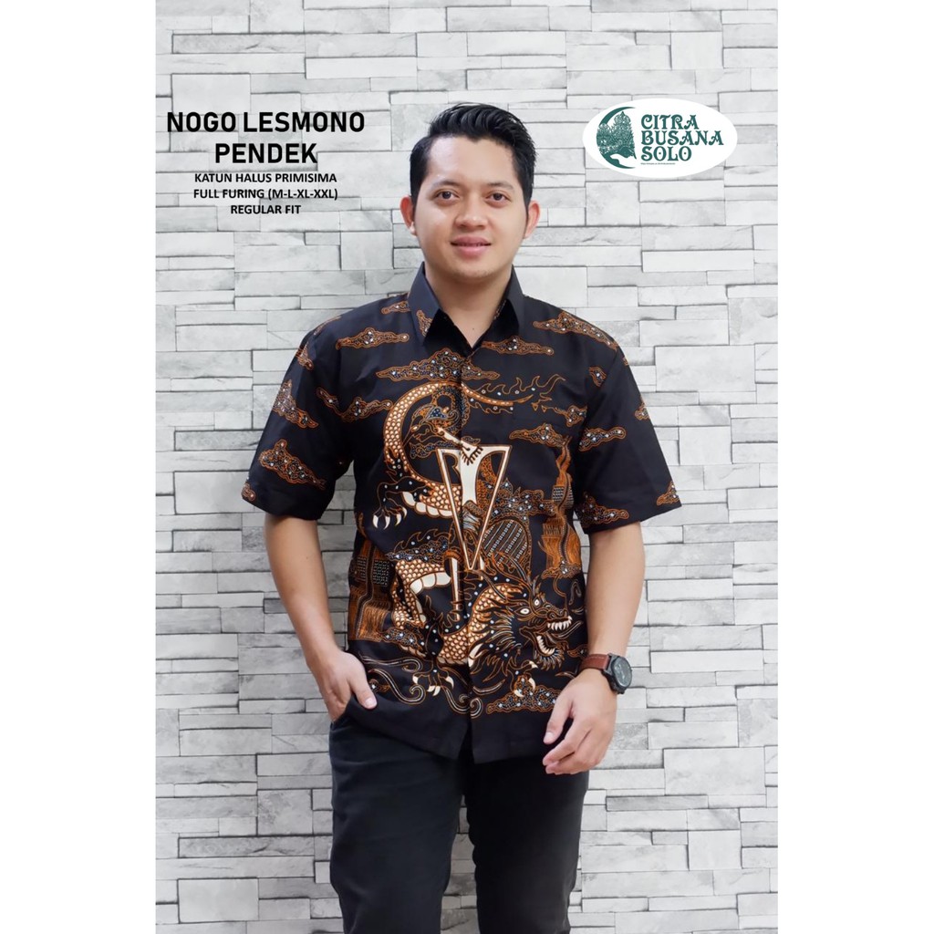 NOGO LESMONO PENDEK Kemeja Batik Pria Full Furing Bahan Katun Primisima