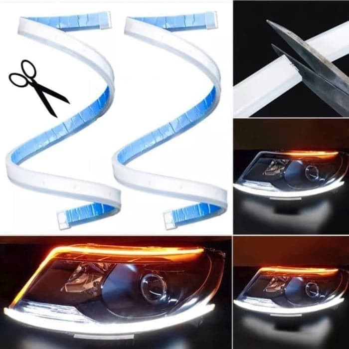 Lampu Alis LED slim (1pcs) DRL Mobil fleksibel waterproof 60cm 2 warna running