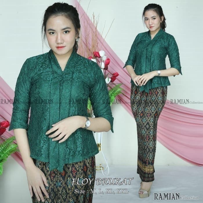 Baju Kebaya Wanita Kebaya Wisuda Pesta Kebaya Modern Floy Hijau botol