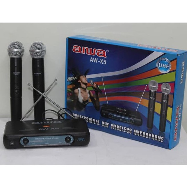 MIC MICROPHONE WIRELESS AIWA AW X5  PROFESIONAL AUDIO VOCAL MUSIC KARAOKE SOUND SYSTEM MIKROPHON
