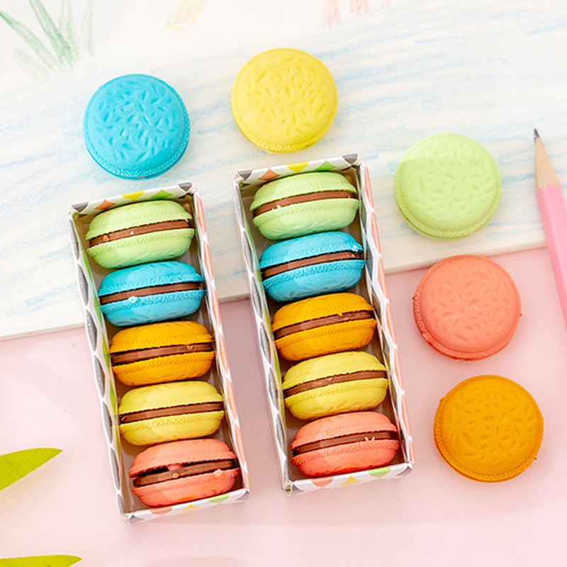 5pcs Penghapus Kreatif Bentuk Macaron / Biskuit Kartun Untuk Pelajar