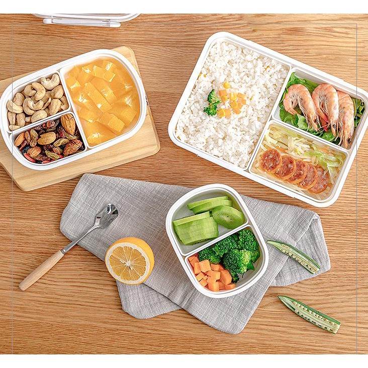 Kotak Makanan Minimalis White Bento Box Food container Kotak sayur sekat - HW049